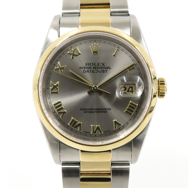 腕時計(アナログ) 同時購入用 ROLEX デイトジャスト 自動巻き グレー文字盤 ローマ SS K18