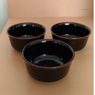 美濃焼　趣味の陶器　小鉢　黒　3個　レトロ(食器)