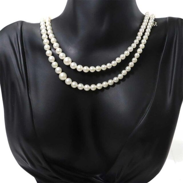 MIKIMOTO(ミキモト)のミキモト MIKIMOTO アコヤ真珠 7.3-3.5mm 2連 ネックレス 43cm SV シルバー パール VLP 90167429 レディースのアクセサリー(ネックレス)の商品写真