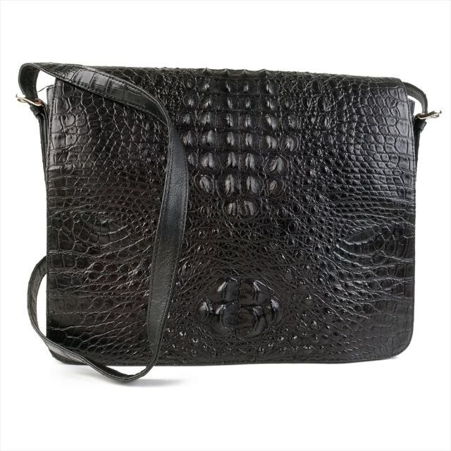 美品 クロコダイル メッセンジャーバッグ 黒 ショルダーバッグ 背ワニ カード入 メンズのバッグ(メッセンジャーバッグ)の商品写真