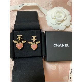 シャネル(CHANEL)のCHANEL ハート　羽　ピアス　ピンク　エンジェル　ビンテージ(ピアス)