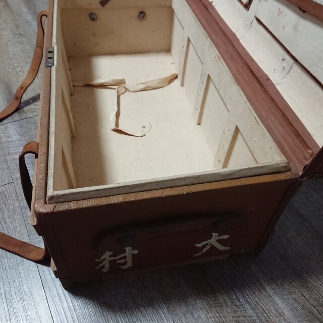 旧日本軍 大村有隊 将校用 本革張り木製トランク  当時物