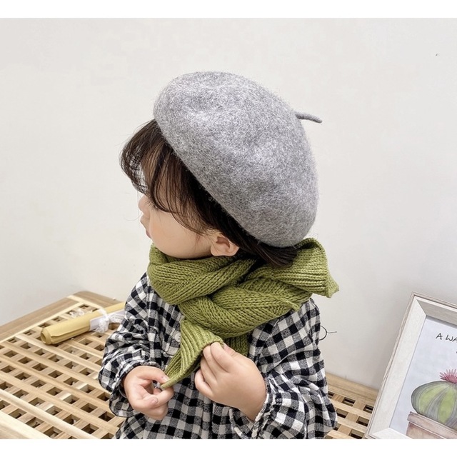 韓国子供服　子供/キッズ/ベビー  ウールベレー帽 ハット キイロ キッズ/ベビー/マタニティのこども用ファッション小物(帽子)の商品写真