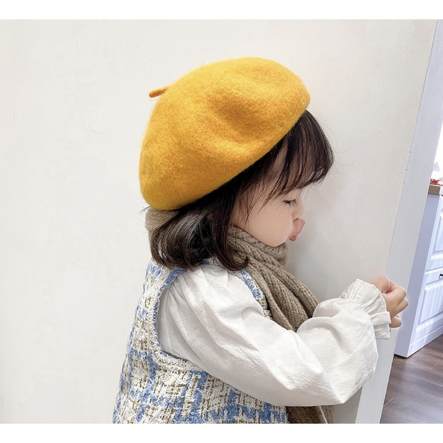 韓国子供服　子供/キッズ/ベビー  ウールベレー帽 ハット 薄めオレンジ キッズ/ベビー/マタニティのこども用ファッション小物(帽子)の商品写真