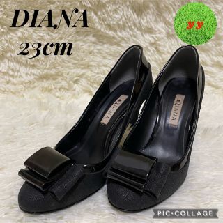 ダイアナ(DIANA)のDIANA ダイアナ　パンプス　23cm キャンバス　エナメル　ピンヒール　黒(ハイヒール/パンプス)