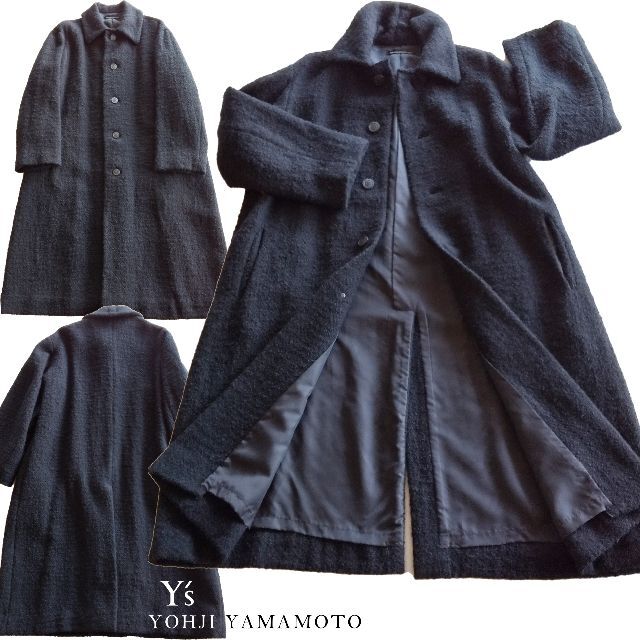 Yohji Yamamoto(ヨウジヤマモト)のYohji Yamamoto ヨウジヤマモト モコモコロングコート　黒 レディースのジャケット/アウター(ロングコート)の商品写真