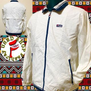 フィラ(FILA)のSJ23　古着　ナイロンジャケット　FILA ジップアップ　白　90's M(ナイロンジャケット)