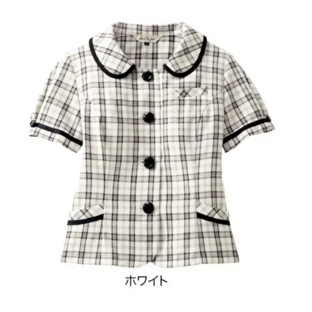 Joie (ファッション)(ジョア)のチェックオーバーブラウス　春服　夏服　半袖　事務服　制服　OL　会社服 レディースのトップス(シャツ/ブラウス(半袖/袖なし))の商品写真