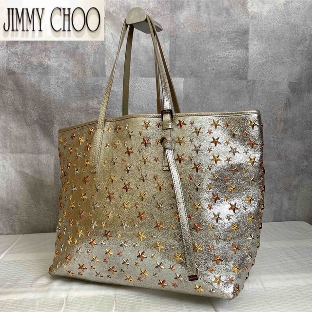 JIMMY CHOO】SASHA/M ホワイト 3色スタースタッズトートバッグ-