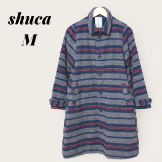 シュカ(shuca)のshuca　シュカ　ボーダー　ロングコート　Mサイズ　グレー×赤×紺(ロングコート)