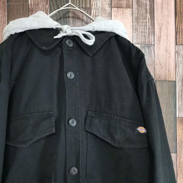 Dickies ワークシャツジャケット M L レイヤード風 フード