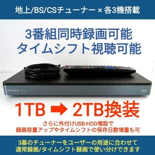 トウシバ(東芝)の東芝ブルーレイレコーダー【DBR-T450】◆2TB◆3チューナー◆タイムシフト(ブルーレイレコーダー)