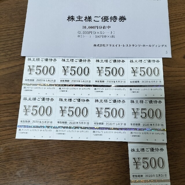 クリエイトレストランツ株主優待 14500円分(500円券×29枚)クリエイト