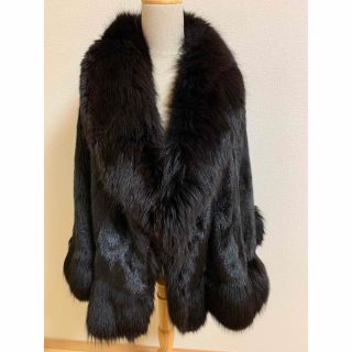 毛皮③ミンク フォックス 本毛皮 ポンチョコート ケープコート ショール