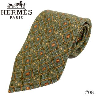 エルメス(Hermes)の■送無【エルメス】ネクタイ フランス製 シルク メンズ グリーン オレンジ#08(ネクタイ)