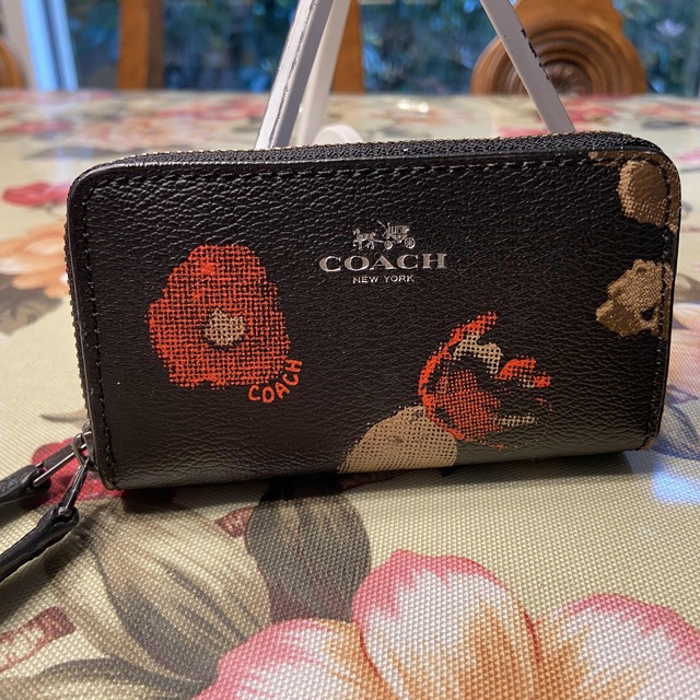 未使用COACH コーチ コインケース 小銭入れ ダブルジッパー フローラル