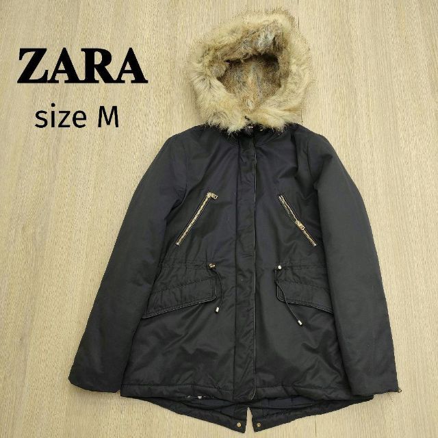 ZARA ザラ ショート モッズコート 紺 Mサイズ ファー フード ジャケット