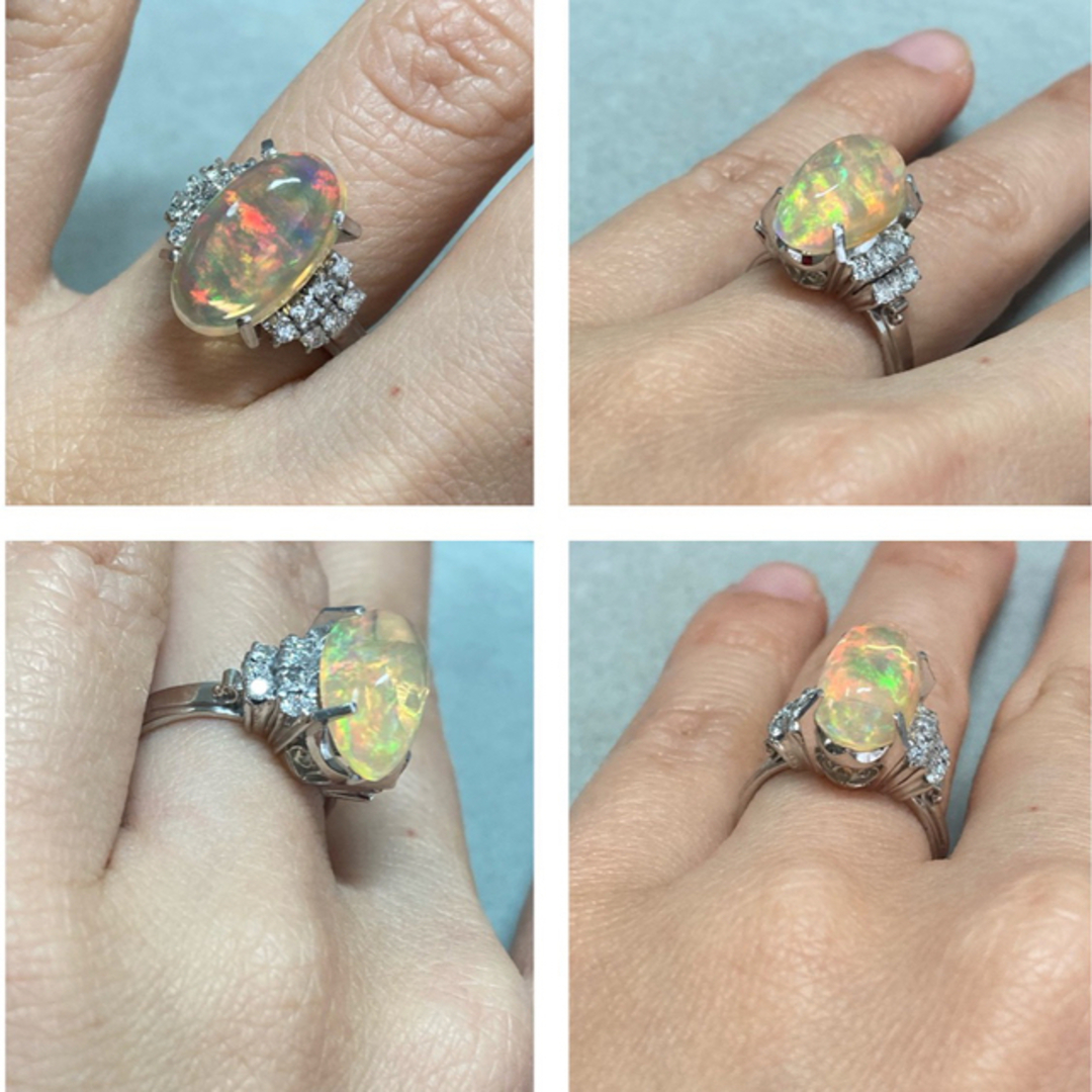 Pt850 3.72ct ファイアオパールとダイヤモンドリング　指輪 レディースのアクセサリー(リング(指輪))の商品写真