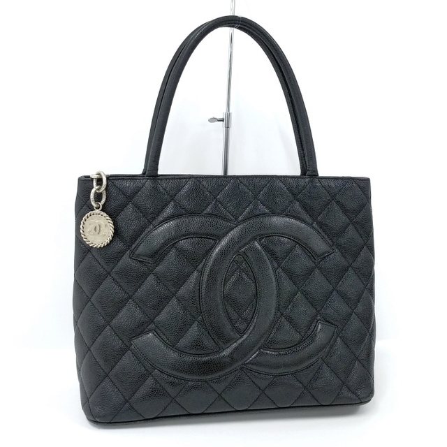 CHANEL トートバッグ 復刻トート キャビアスキン ブラック シルバー金具