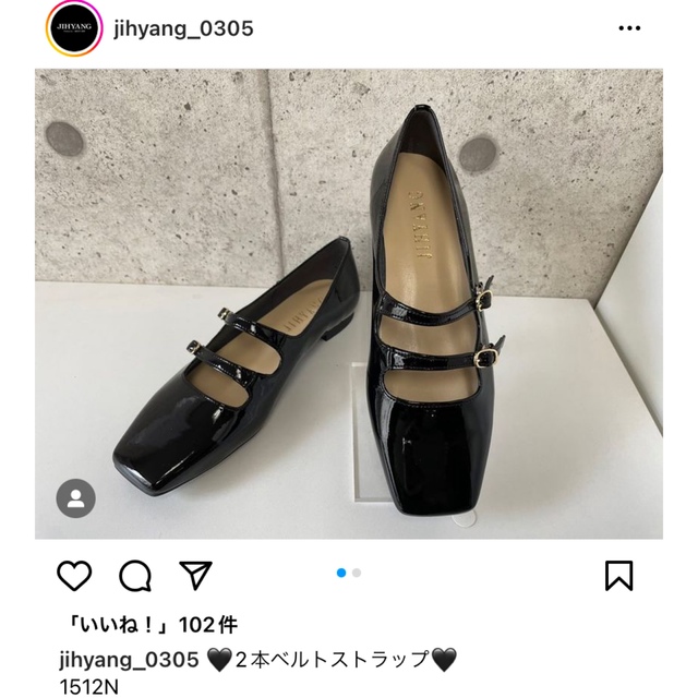 ※専用※チヒャンjihyang 2本ベルトストラップ　パンプス　黒エナメル