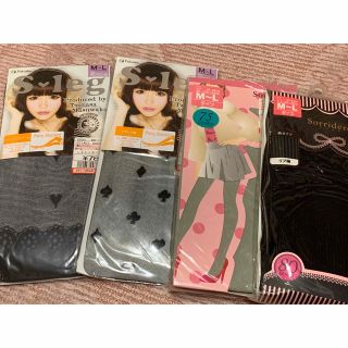 シマムラ(しまむら)の４個セットまとめ売り★益若つばさプロデュースストッキング＆カラータイツ＆リブ柄黒(タイツ/ストッキング)