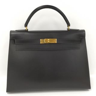 エルメス(Hermes)のHERMES ケリー32 外縫い ハンドバッグ ボックスカーフ ブラック(ハンドバッグ)