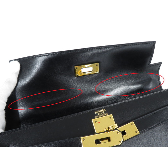 Hermes(エルメス)のHERMES ケリー28 外縫い ハンドバッグ ボックスカーフ レザー ブラック レディースのバッグ(ハンドバッグ)の商品写真