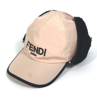 フェンディ(FENDI)のフェンディ FENDI フライトキャップ FXQ679 ロゴ ボア付き 帽子 ポリエステル ピンク(その他)