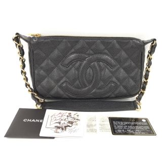 CHANEL チェーンショルダーポーチ キャビアスキン レザー ブラック