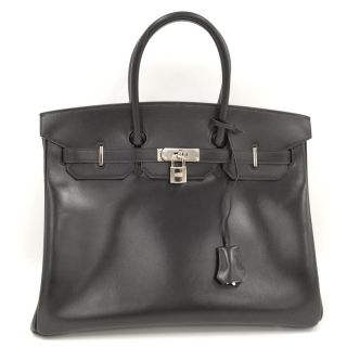 エルメス(Hermes)のHERMES バーキン35 ハンドバッグ ボックスカーフ レザー ブラック(ハンドバッグ)