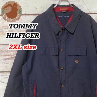 トミーヒルフィガー(TOMMY HILFIGER)のTOMMY HILFIGER コットンジャケット 4つポケ 紺×赤 刺繍ロゴ(ナイロンジャケット)