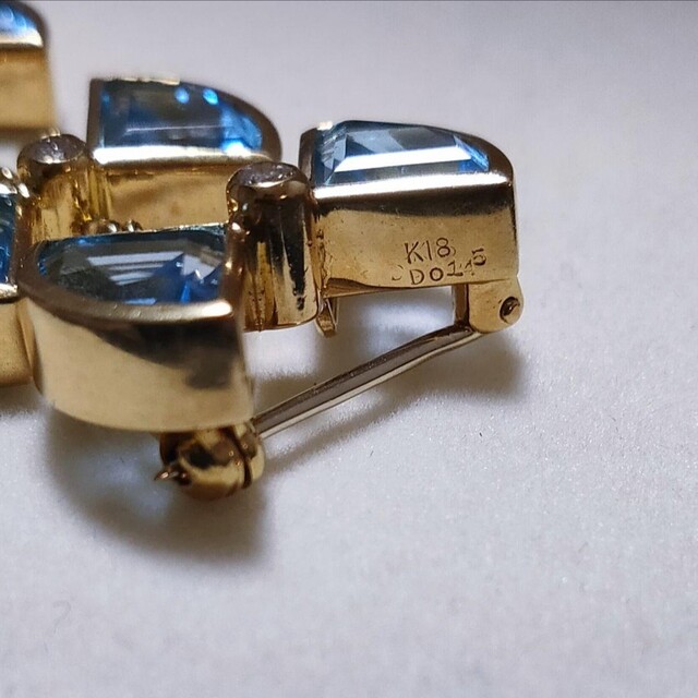 ダイヤモンド×ブルートパーズ ブローチ K18YG 0.15ct 13.2g