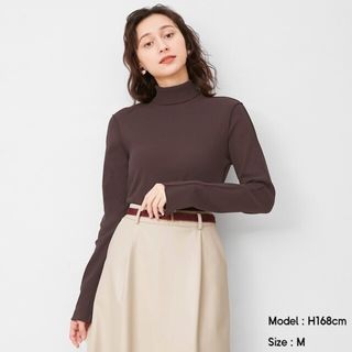 ジーユー(GU)のGU リブタートルネック【DARK  BROWN】(カットソー(長袖/七分))