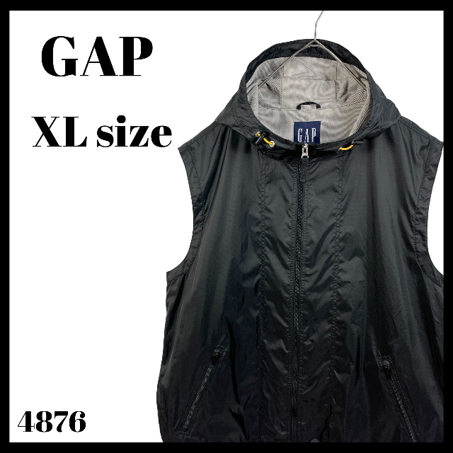 USA GAP ギャップ フード付 ジップアップ ベスト ナイロン 黒 XL