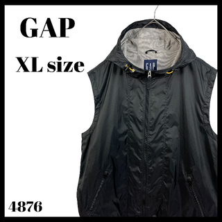 ギャップ(GAP)のUSA古着 GAP ギャップ フード付 ジップアップ ベスト ナイロン 黒 XL(ベスト)