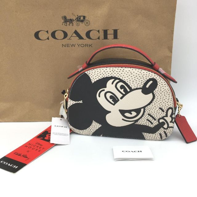 ダブルファスナー式外部[COACH] セレナバッグ ミッキーマウス × キースヘリング (ホワイト)