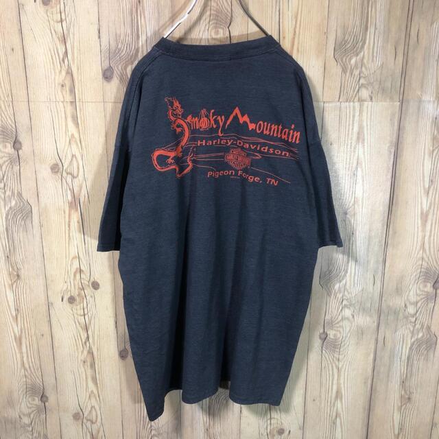 Harley Davidson(ハーレーダビッドソン)の『胸ポケット』90s 古着 両面プリント ハーレーダビッドソン グレー メンズのトップス(Tシャツ/カットソー(半袖/袖なし))の商品写真