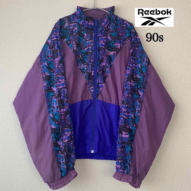 Reebok 90s ナイロンジャケット パープル ロゴ刺繍 カラフル 柄 紫