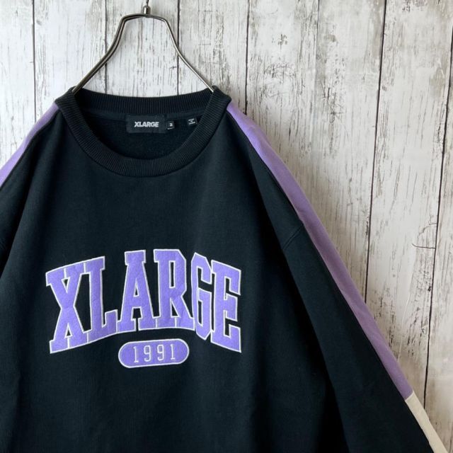 激レア】エクストララージ アーチロゴ 黒 紫 白 M スウェット 刺繍ロゴ