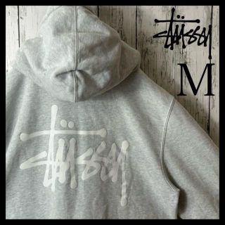 ステューシー(STUSSY)の【希少】ステューシー ジップアップ ビックロゴ パーカー M グレー 黒 白(パーカー)