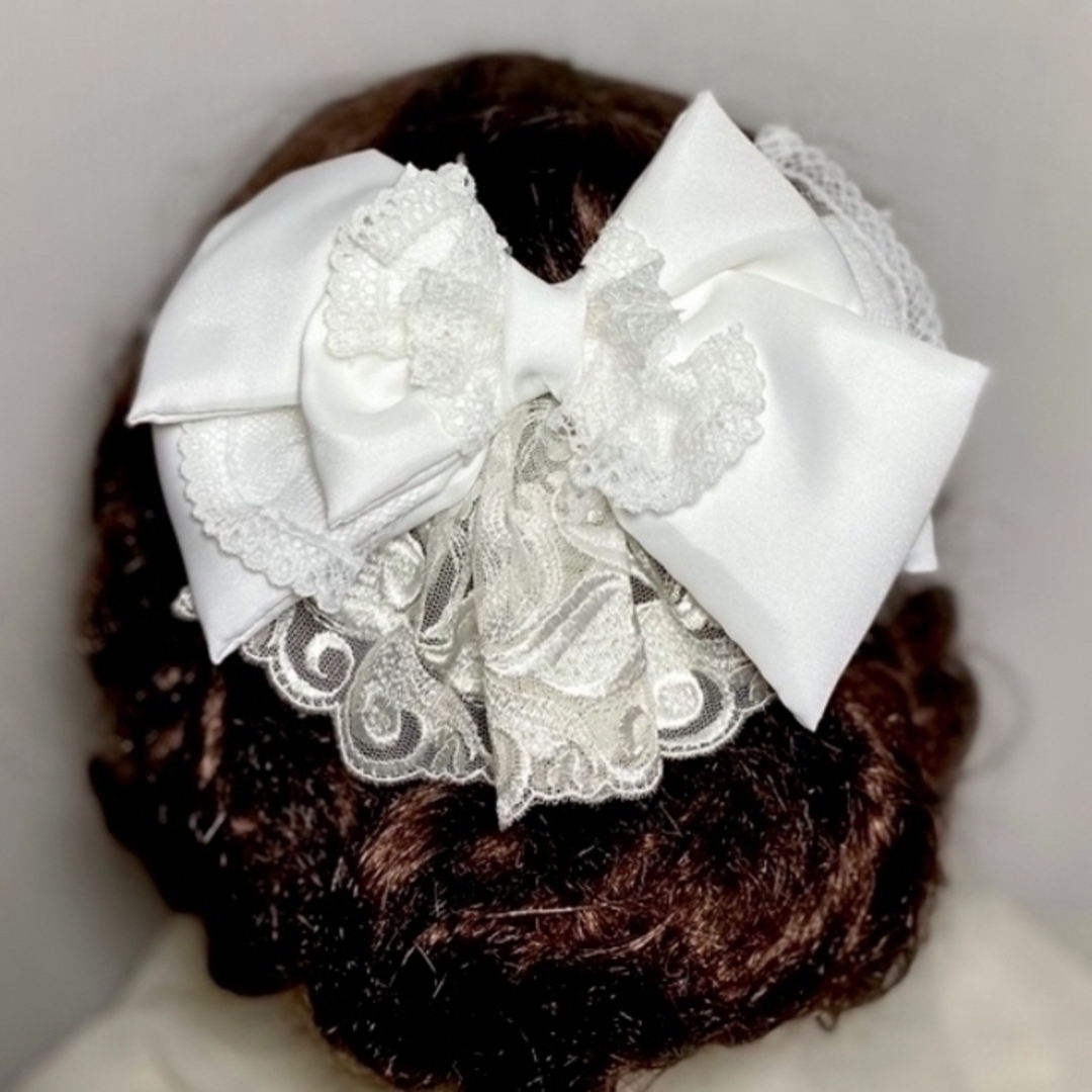 白リボン ヘアアクセサリー レースリボン 成人式 結婚式 髪飾り ヘッドドレス