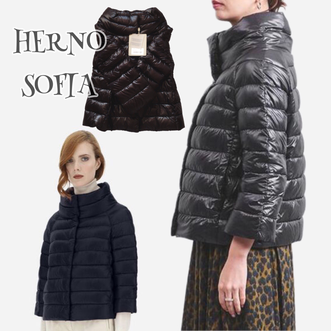 HERNO ヘルノ SOFIA スタンドカラー ダウンジャケット ブラック 38 | フリマアプリ ラクマ HERNO ヘルノ レディース SOFIA 七分袖ダウンジャケット 38