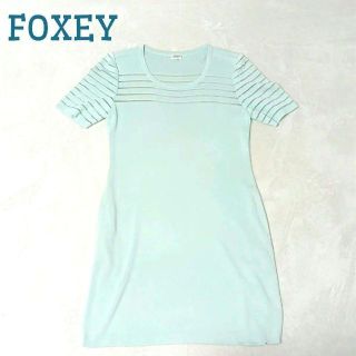 フォクシーブティック(FOXEY BOUTIQUE)のフォクシーブティック　ワンピース　ライトブルー　40　半袖　ニット(ひざ丈ワンピース)