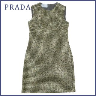 プラダ(PRADA)の新品プラダ　ツイードワンピース　黄色　#40　PRADA(ひざ丈ワンピース)