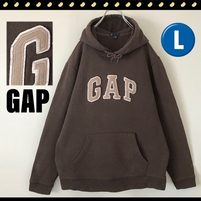 GAP(ギャップ)のGAP★アーチロゴ★アップリケ★ブラウン★スウェットパーカー★身幅63cm★L メンズのトップス(パーカー)の商品写真