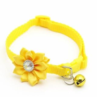 黄色　お花が可愛い猫用首輪、子犬用の首輪　鈴付き首輪　イエロー(猫)