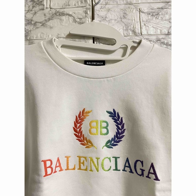 肩幅41cm『BALENCIAGA』 バレンシアガ (S) レインボーロゴ Tシャツ