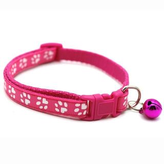 ピンク色　肉球柄が可愛い猫用首輪、子犬用の首輪　鈴付き首輪　桃色(猫)