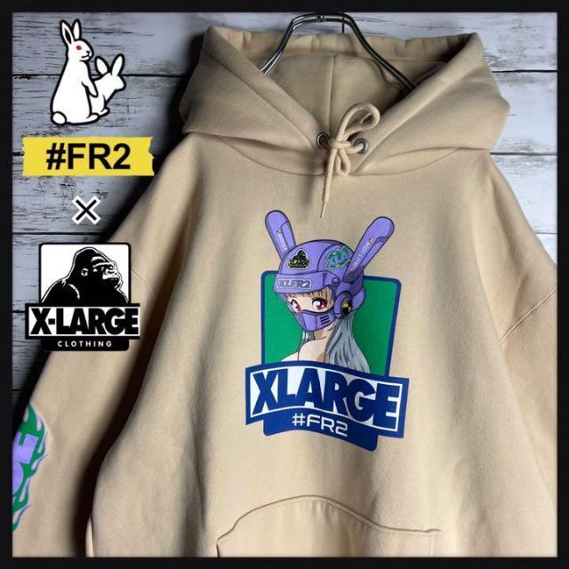 【希少コラボ】FR2×XLARGE パーカー　バックプリント　刺繍ロゴ　入手困難