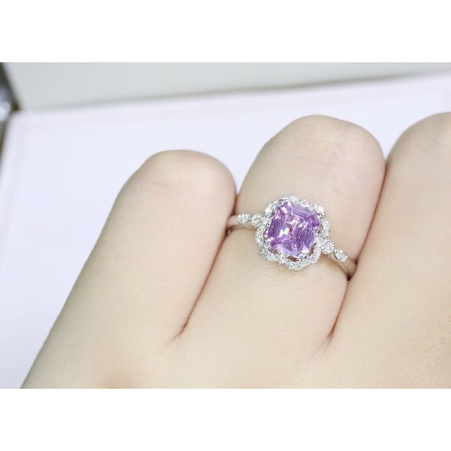天然非加熱ピンクパープル サファイア ダイヤ リング1.06ct k18 f